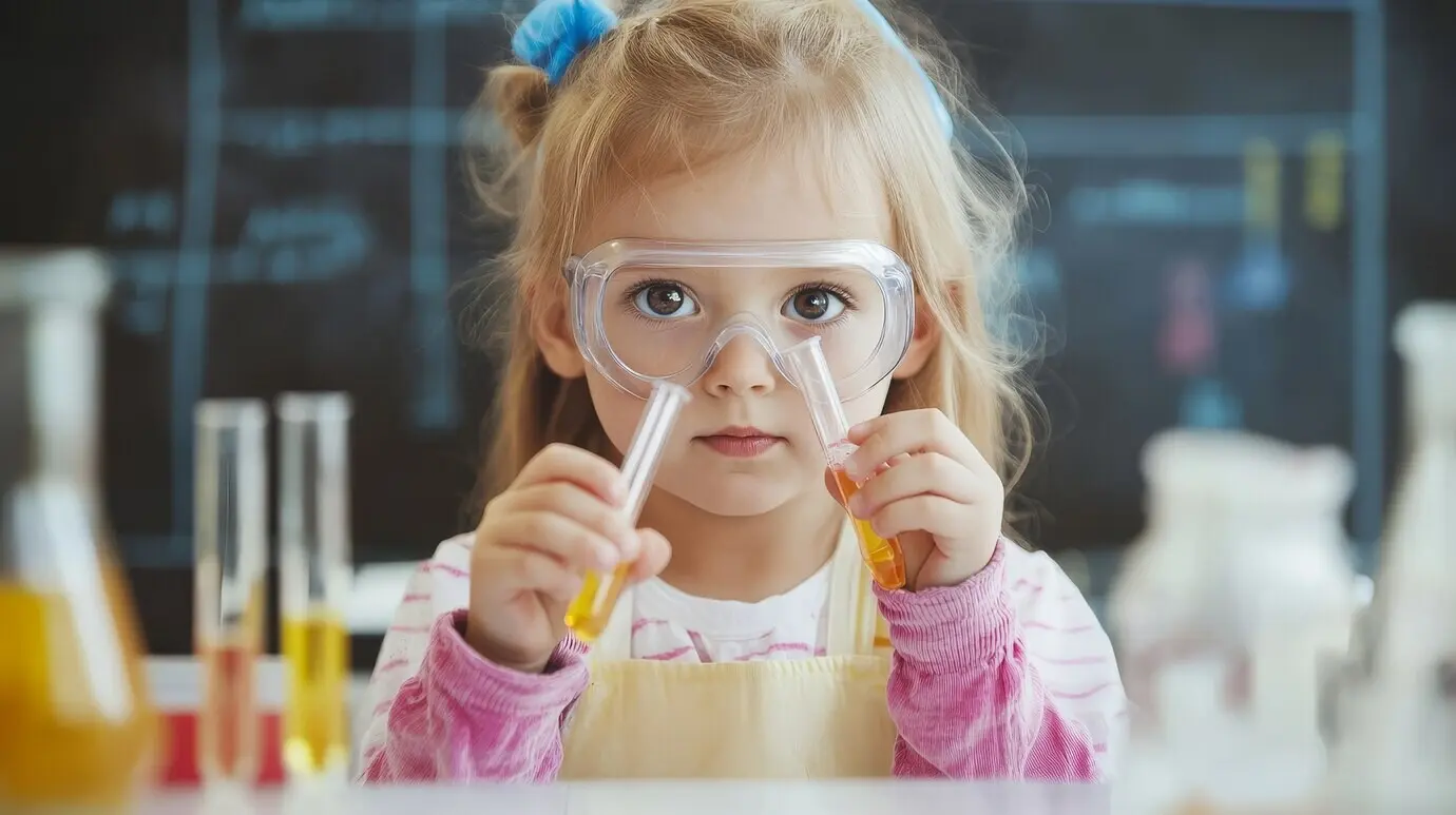 Вид на детей, обучающихся в лаборатории в День науки.